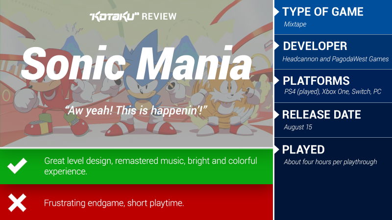 Illustration for article titled Sonic Mania: The Kotaku Review